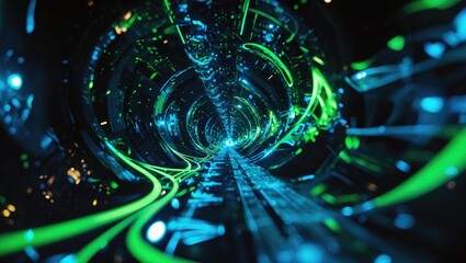 Background featuring abstract tech-inspired particles