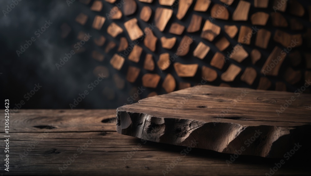Poster abstract dark backdrop featuring wooden patterns with textured plates, designed for a fashion-orient