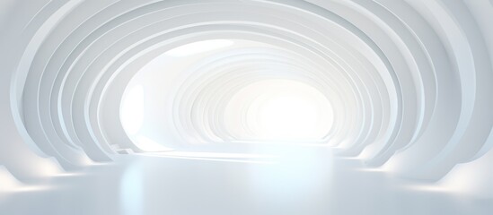 Obraz premium White futuristic architecture. Brightly lit large airy hall, gallery, corridor, fantastic airport terminal. Round minimalistic freeform, organic design. Smooth curves of lines, conceptual building.