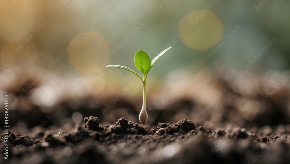 Poster Idea of new beginnings represented by a sprouting seedling (tree). Significance of growth in business and nature.