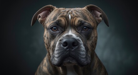 Obraz premium close-up portrait of a brindle pit bull and boxer mix