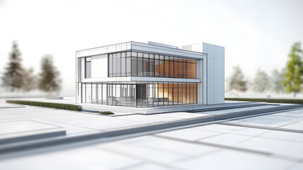 Obraz premium Apartment architecture plans with 3D building structure, Architect project drawing blueprint