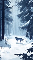 7. A lone wolf in a snowy forest, demonstrating the survival of predators in harsh winter conditions