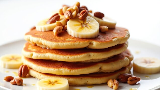 Detailed view of a pile of banana nut pancakes