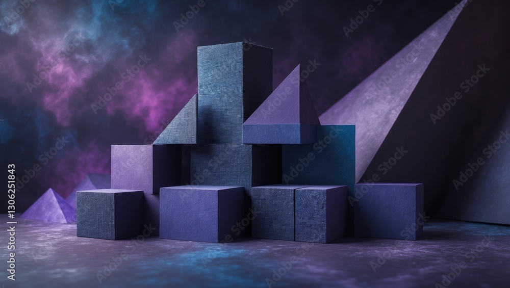 Aufkleber modern geometric shapes, including triangles, squares, and blocks, create an abstract art arrangemen