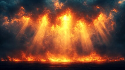 Fiery Inferno Dramatic Sky Intense Light Beams. AI Generated