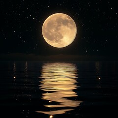 Moon Reflecting on Water at Night Sky