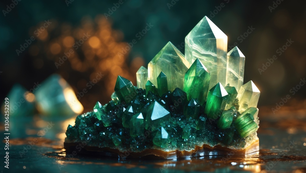 Poster Green Druse Crystals of Agate SiO2 Silicon Dioxide. Macro Shot. Stunning Background for Your Successful Project