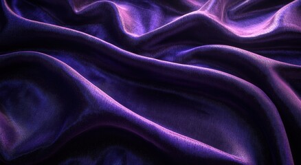 Fototapeta premium Luxurious deep purple satin fabric with soft folds and gentle waves creating an elegant texture and shiny surface for stylish backgrounds and designs