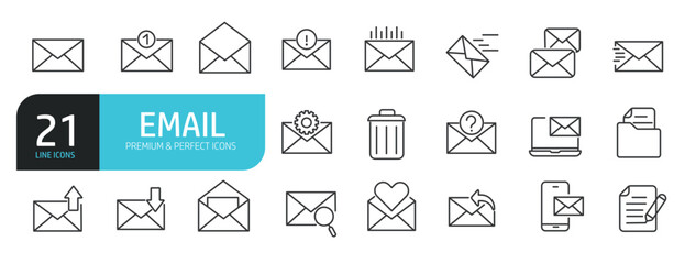 Set of line icons related to e-mail, letter, message. Outline icons collection. Editable stroke. Vector illustration