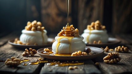 Classic Greek sweet featuring yogurt, honey, and walnuts