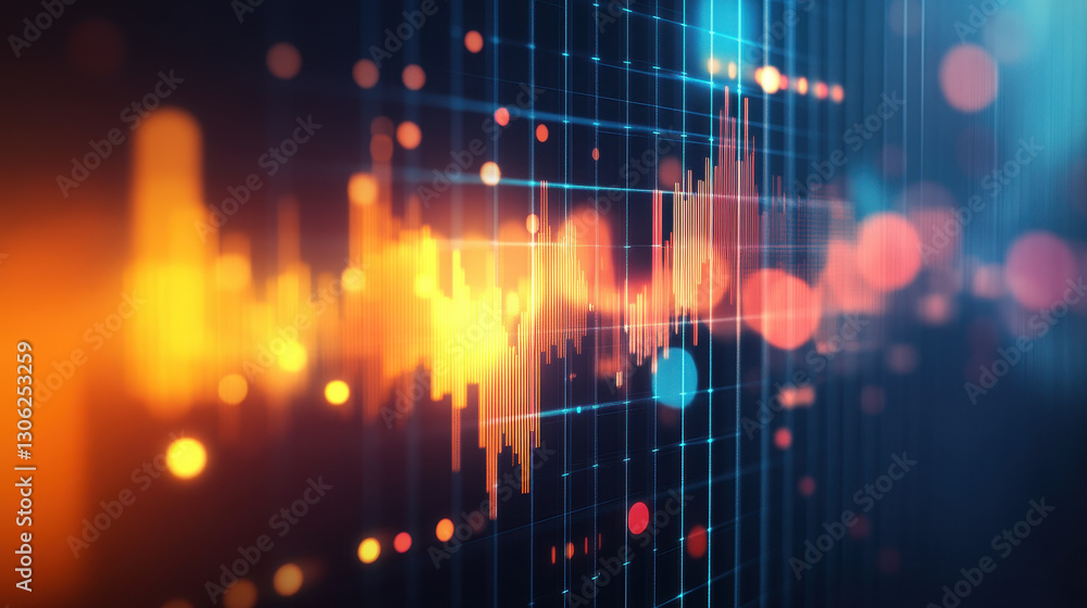 Poster a stock market graph on an abstract background with blurred lights and colors
