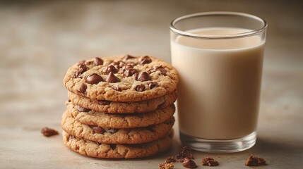 Stack of Chocolate Chip Cookies with Milk
