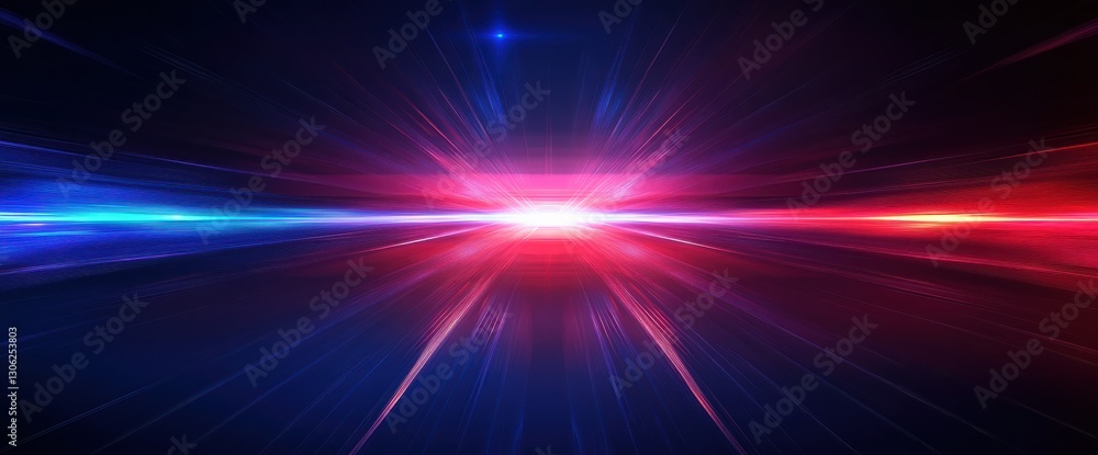 Poster a vibrant display of red and blue lights against a dark background, creating a dynamic and energetic