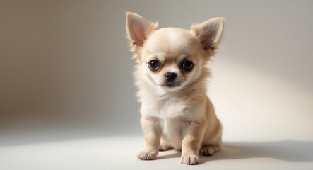 Adorable chihuahua puppy perched on a light background