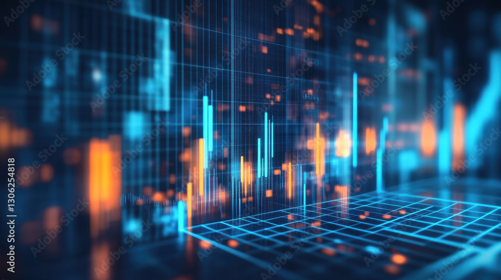 Poster digital stock market graph with financial data and business growth concept on a blue background