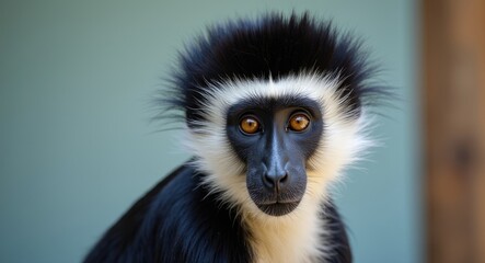Portrait of a colobus monkey (Colobus guereza), gazing to the right of the camera.