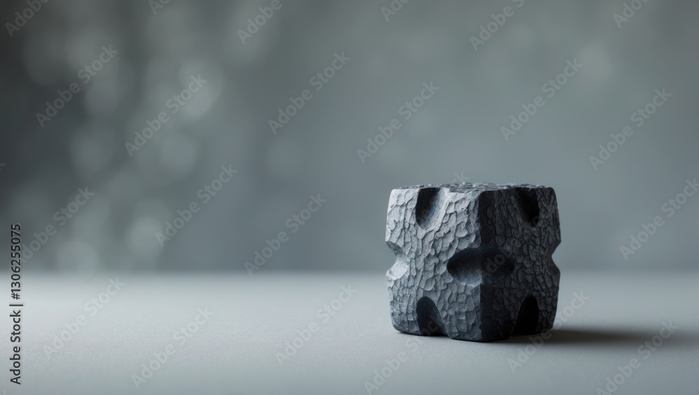 Poster a small textured cube set against a gray background