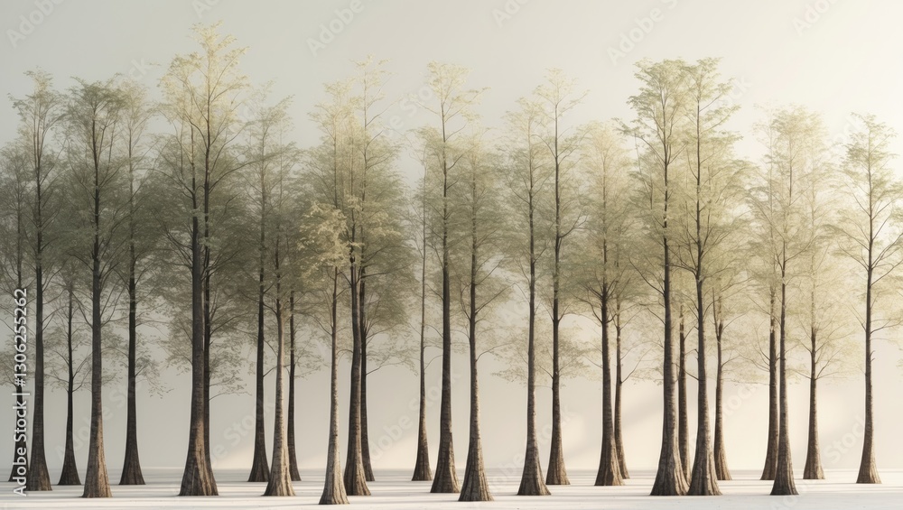 Poster a collection of lofty, distant trees set against a light backdrop.