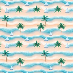 Obraz premium Tropical beach scene seamless pattern