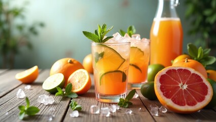 Fototapeta premium Refreshing citrus blend, vibrant and fruity beverage preparation - stock image