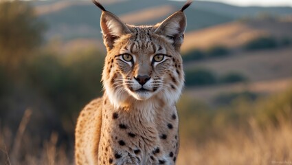 Obraz premium stunning portrait of a female lynx gazing ahead in the vicinity of Cordoba, Spain