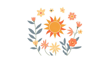 Fototapeta premium Sunny Floral Wreath Design Element.