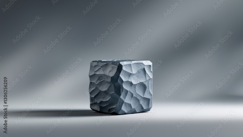 Poster textured cube resting on a gray surface