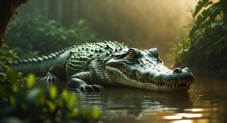 Crocodile (Crocodylidae) resting in its environment at Centenario Zoo, M&Atilde;&copy;rida, Yucat&Atilde;&iexcl;n