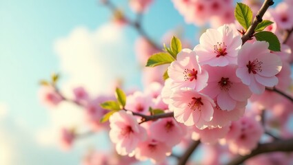 blossoming cherry tree in springtime, awakening of fruit trees and seasonal renewal
