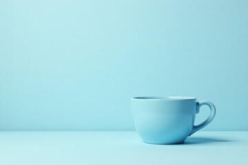 Obraz premium A Single Light Blue Ceramic Mug on a Pale Blue Surface Against a Matching Background