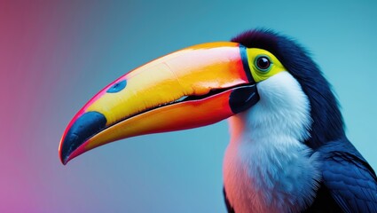 Fototapeta premium intimate view of a toucan, Captivating portrait highlighting a toucan's impressive beak