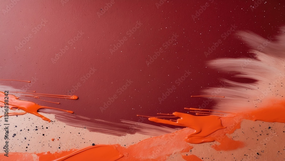 Poster crimson backdrop adorned with orange speckles and a soft focus. freckles embellish the scarlet surfa