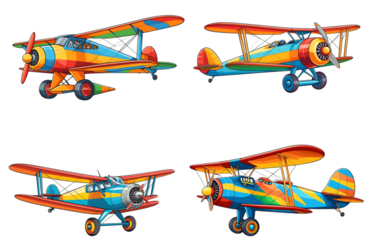 Colorful Cartoon Biplane Flying cartoon style png