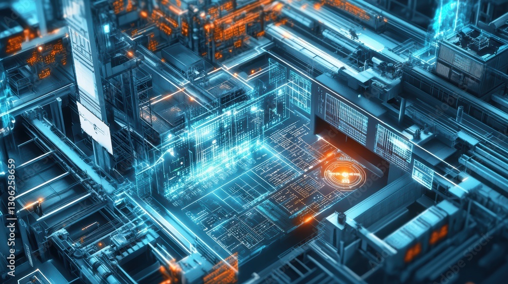 Poster abstract futuristic technology network digital data center server room visualization