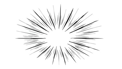 A black and white image with a dynamic explosion effect, often used in comic books to convey a radial effect or energy, with many straight lines radiating out from a central point.