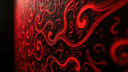 a hand-drawn red design on a dark background.