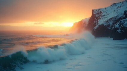 Fototapeta premium Stunning winter ocean view at sunset