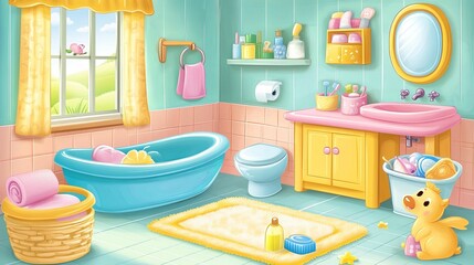 A Childrens Brightly Colored Bathroom Playroom Scene