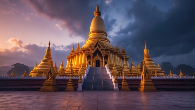 The stunning architecture of the ancient Shwedagon Pagoda, located in Yangon, Myanmar, is a major attraction in Southeast Asia and a highlight of Yagon City.