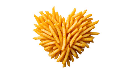 Golden French fries in heart shape