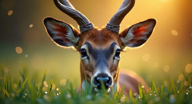 Intimate view of a female Eld's deer, also known as Brow-antlered deer (Rucervus eldii thamin), grazing on grass.