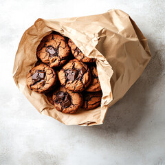Brown Kraft Paper Bag Filled with Chocolate Cookies