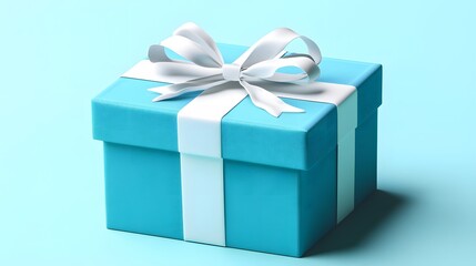 Fototapeta premium Teal Gift Box with White Ribbon Bow, Present Package