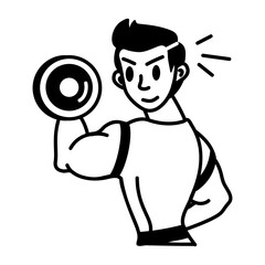 A character doing dumbbells exercise, doodle style icon 