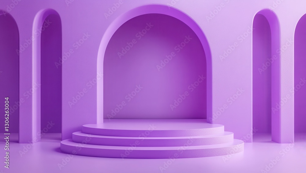 Poster modern abstract purple architecture with curved arches and smooth surfaces creating a serene and min