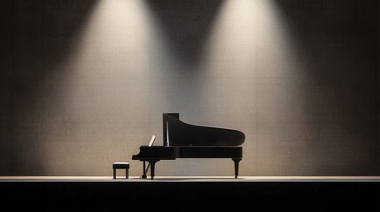 Obraz premium Elegant Grand Piano on Stage Under Dramatic Spotlight Lighting