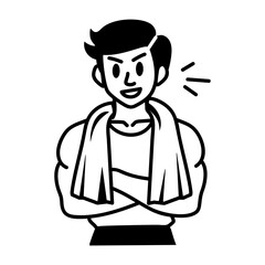 Bodybuilder character icon in doodle style 