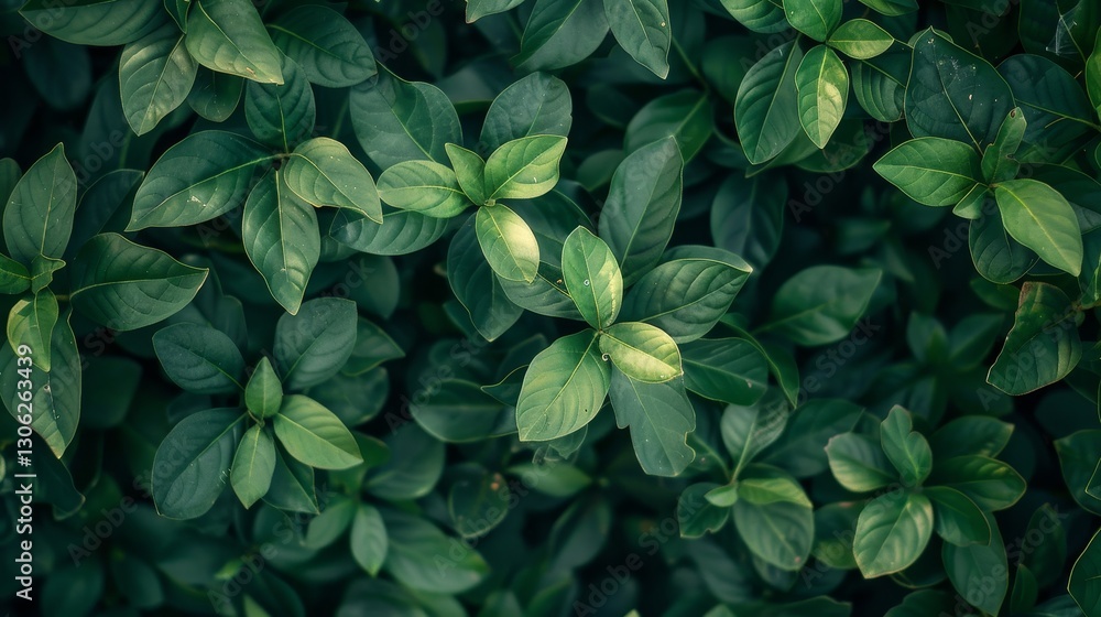 Poster a detailed close-up of lush green leaves with a rich texture, illuminated by soft light, creating a 