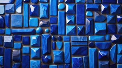Blue background with a gradient effect featuring mosaic shapes.